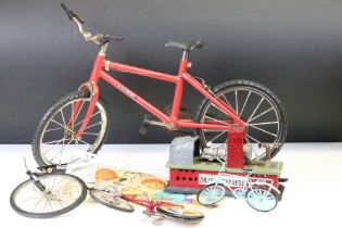 Shop Display diecast model of a Raleigh bicycle in red, approx 20" in length, along with 3 x smaller