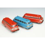 Three Schuco tin plate clockwork 3044 Varianto Bus models to include 2 x red and 1 x blue, no