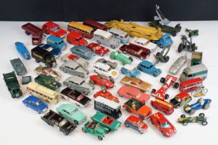 Around 60 play worn mid 20th C diecast models to include Dinky, Corgi etc featuring a CIJ Car