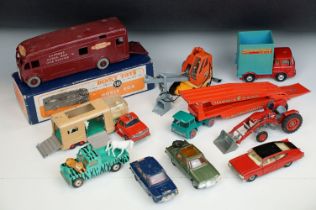 10 Mid 20th C play worn diecast models to include a boxed Dinky 581 Horse Box, Corgi Marlin