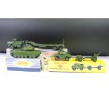 Three boxed Dinky military diecast models to include 697 25-Pounder Field Gun Set, 660 Tank