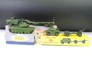 Three boxed Dinky military diecast models to include 697 25-Pounder Field Gun Set, 660 Tank