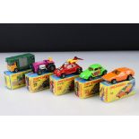 Five boxed Matchbox Superfast models to include 11 Flying Bug, 25 Mod Tractor, 43 Dragon Wheels,
