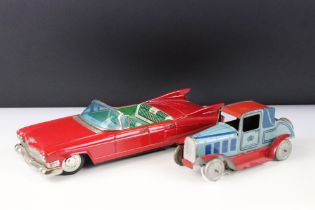 Bandai Japan tin plate friction powered Cadillac model in red, vg with minimal paint wear, plus an