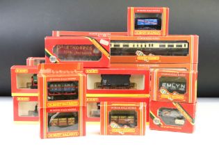 17 Boxed Hornby OO gauge items of rolling stock to include R4095 LMS 68ft Dining Car 235, R440 GWR