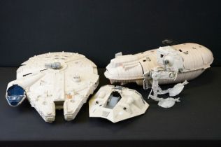 Star Wars - Four original Star Wars play worn vehicles to include Millennium Falcon (missing cockpit