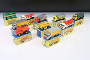 10 Boxed Matchbox 75 Series diecast models to include 51 8 Wheel Tipper, 2 x 47 DAF Tipper Container