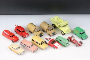 12 Mid 20th C play worn diecast models to include 166 Sunbeam Rapier, De Tomaso Mangusta, Trojan