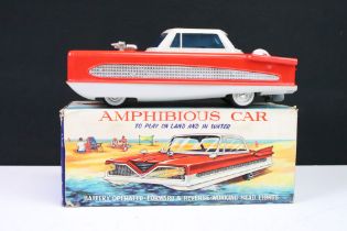 Boxed HIS (Hong Kong) battery operated No R3317 Amphibious Car plastic model in red & white, vg with