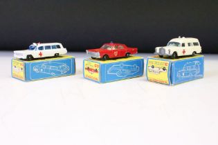 Three boxed Matchbox Series emergency service diecast models to include 3 Mercedes Benz Binz