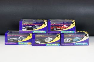 Five boxed / cased Scalextric slot cars to include C2667 McLaren Mercedes F1 MP4 16 No 10, C2677