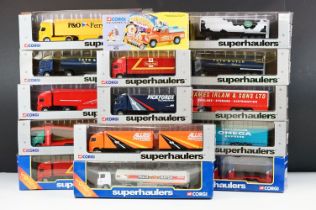 14 boxed Corgi Superhaulers 1/64 diecast models to include 59548 P&O Ferrymasters, 59570 Royal Mail,