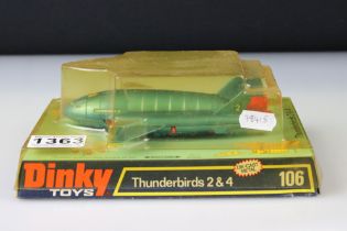 Boxed Dinky 106 Thunderbirds 2 & 4 diecast model, complete, diecast ex, box lid discoloured, box