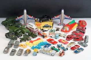 Quantity of mid 20th C play worn diecast, tin plate & plastic models to include Dinky, Benbros,