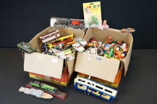Large collection of mid 20th century onwards play worn diecast and plastic models to include