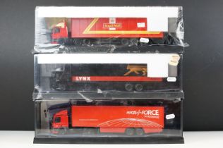 Three cased Corgi modern trucks 1/50 diecast models to include 75502 Royal Mail (with outside