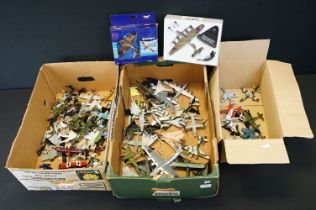 Over 50 diecast model planes with corresponding plastic stands plus a boxed Corgi Aviation Archive
