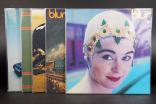 Vinyl - 3 Blur LPs and 2 12" singles to include Leisure (FOOD LP6) Ex, Modern Life Is Rubbish (