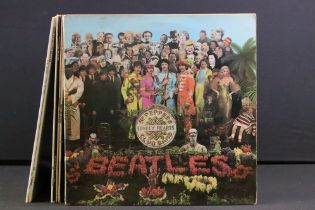 Vinyl - 7 The Beatles LPs to include Sgt Pepper (PMC 7027) pink/red flame inner, complete insert,