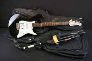 Guitar - Yamaha Pacifica electric guitar in black finish, with a Ritter soft case / gig bag