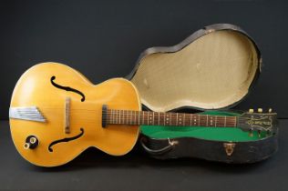 Guitar - A Hofner Senator guitar in blonde finish. Comes with vintage hard case.`