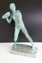 Bronze sculpture of an Ancient Greek athlete, with verdigris finish, marked 'P Seifert, Wien -