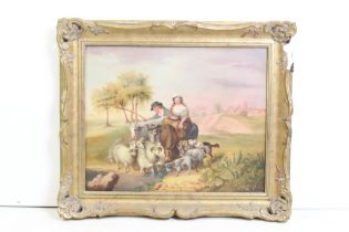 Thomas Peat (active c. 1791–1831), couple with donkey, cattle, sheep, goats and dogs, oil on canvas,