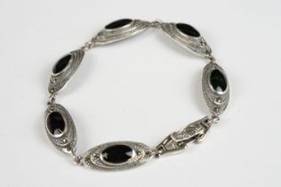 Silver Marcasite and Onyx Bracelet