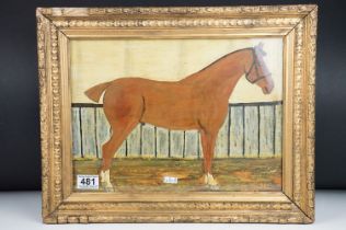 Oil Painting of a Hunter Horse in a Stable, 26.5 X 36.5cm, gilt framed