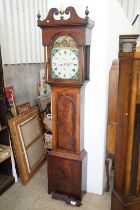 19th century Mahogany Inlaid 8 day Longcase Clock, the hood with broken swan neck pediment and brass