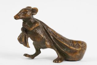 An ornamental Solid bronze lucky fortune rat with bag.