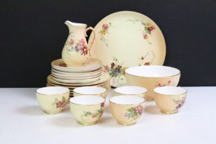 Early 20th Century Royal Worcester Blush Ivory Tea Set For Six with hand painted floral