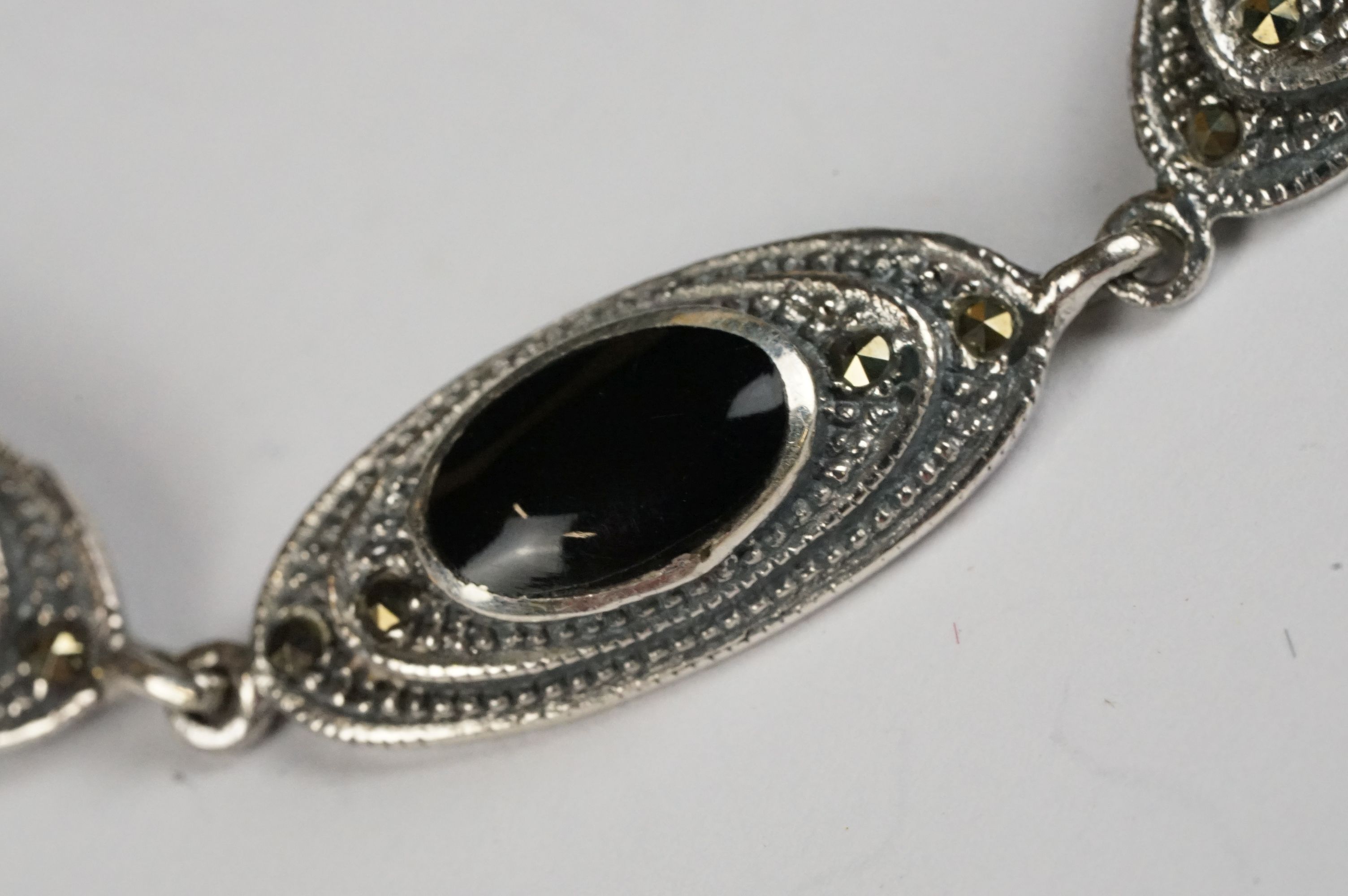 Silver Marcasite and Onyx Bracelet - Image 6 of 8