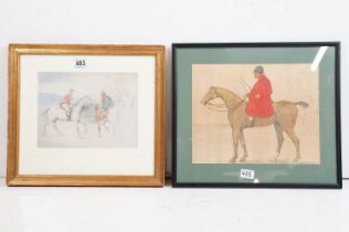 English School, two gentlemen on horseback, pencil and watercolour, indistinctly signed and dated