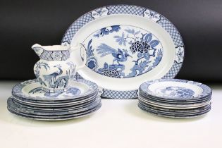 Wood & Sons Yuan pattern blue and white dinner service to include 5 graduating platters, side