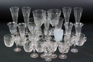 Collection of 19th century onwards glassware to include a set of five 19th century Champagne