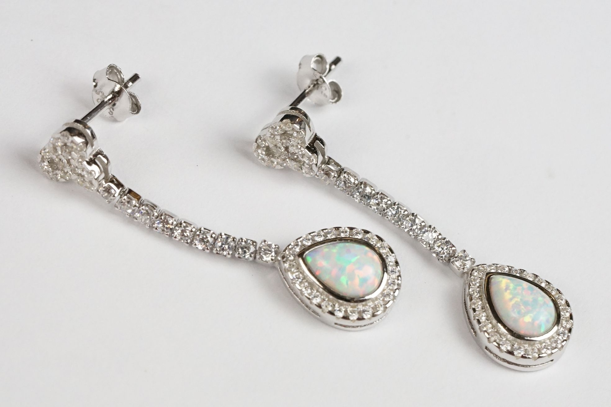 Pair of Silver CZ and Opal Drop Earrings - Image 3 of 4