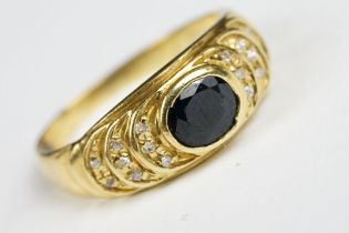 Yellow Gold Sapphire and Diamond Ring