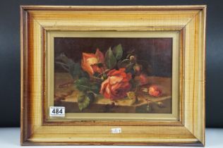 19th century Oil on Canvas of Red Roses, 19 x 30cm