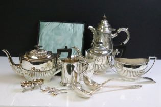 Collection of silver plated items to include a silver plated tea set including teapot, hot water,