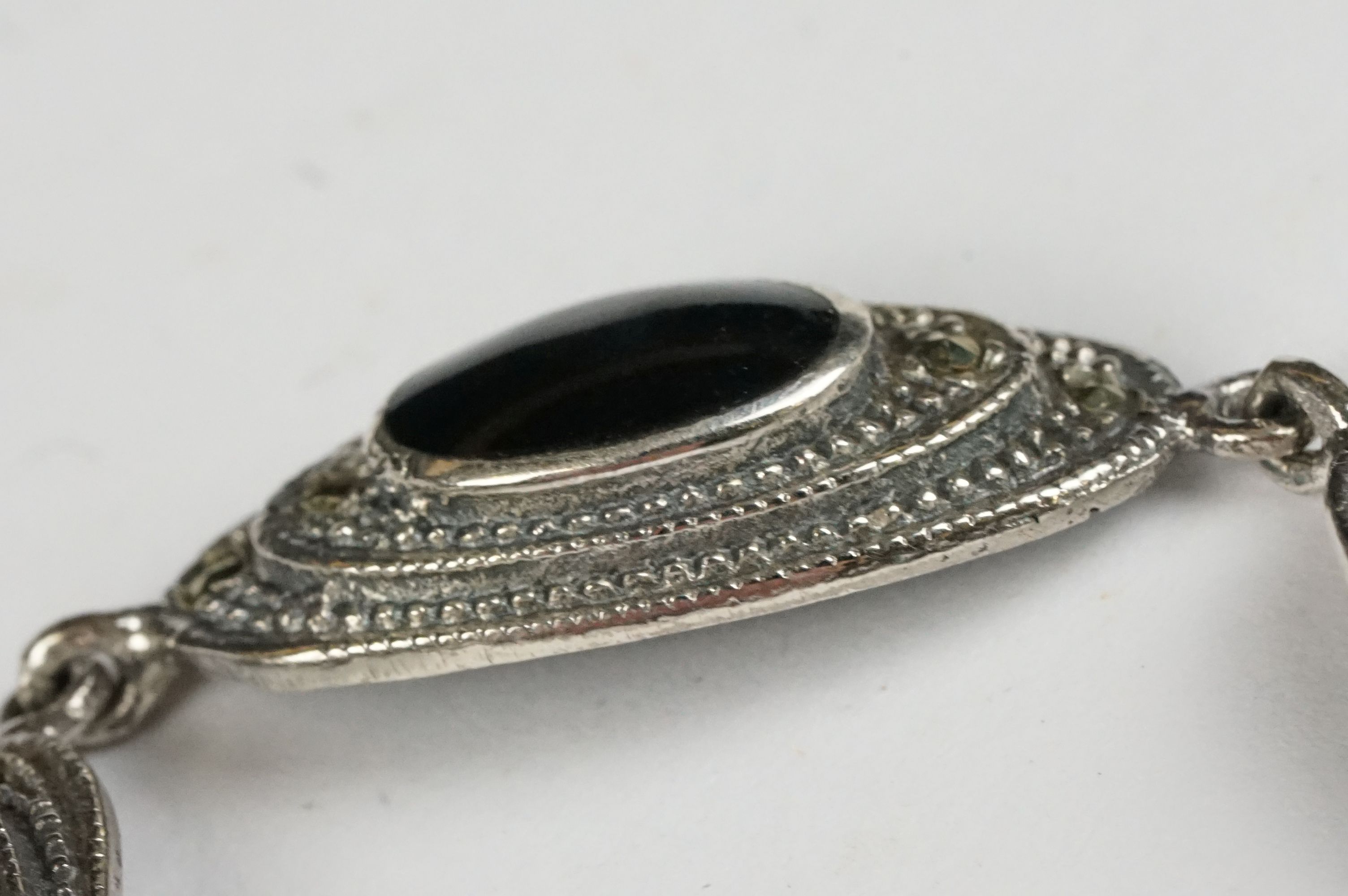 Silver Marcasite and Onyx Bracelet - Image 5 of 8