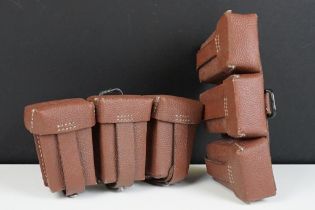 Two World War II style German brown leather three section Ammo Pouches, each 21cm long