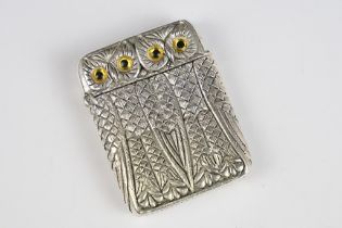 Silver Plated Owl Vesta Case with glass eyes