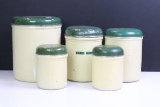 Set of five 1960's British military food canisters with covers, broad arrow marks & dates to