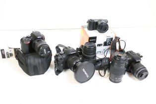 Collection of assorted cameras - Nikon D5600 camera body with a Nikon AF-P DX Nikkor 18-55mm f/1:3.