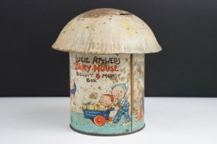 Mabel Lucie Attwell's Fairy House Biscuit & Money Box Tin, for William Crawford & Sons Biscuit