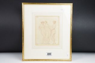 Thomas Rowlandson (1757 - 1827), The Three Graces, pencil and watercolour, signed lower left, 19 x