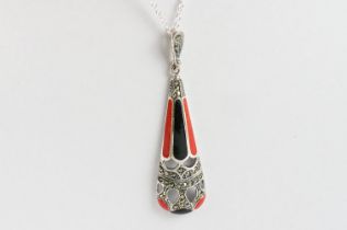 Silver and Enamel Art Deco style Pendant Necklace