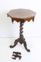 19th century Walnut Octagonal Lamp Table with shaped apron, twisted column support and three