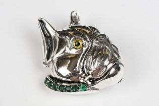 Silver Dog Head Brooch / Pendant on emerald platform